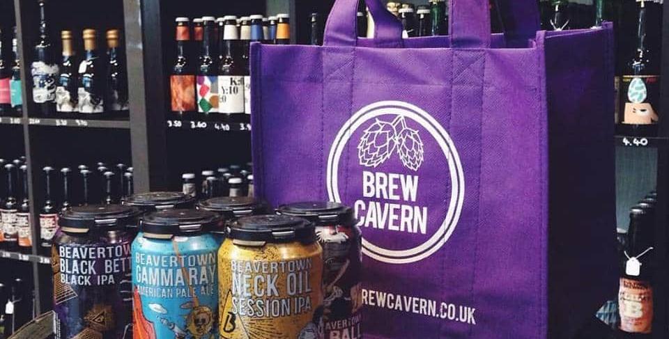Brew Cavern tote bag and beers