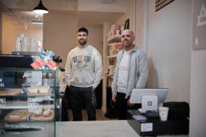 alchemist coffee shop front with founders Tiernan McCann and Gary Mallon